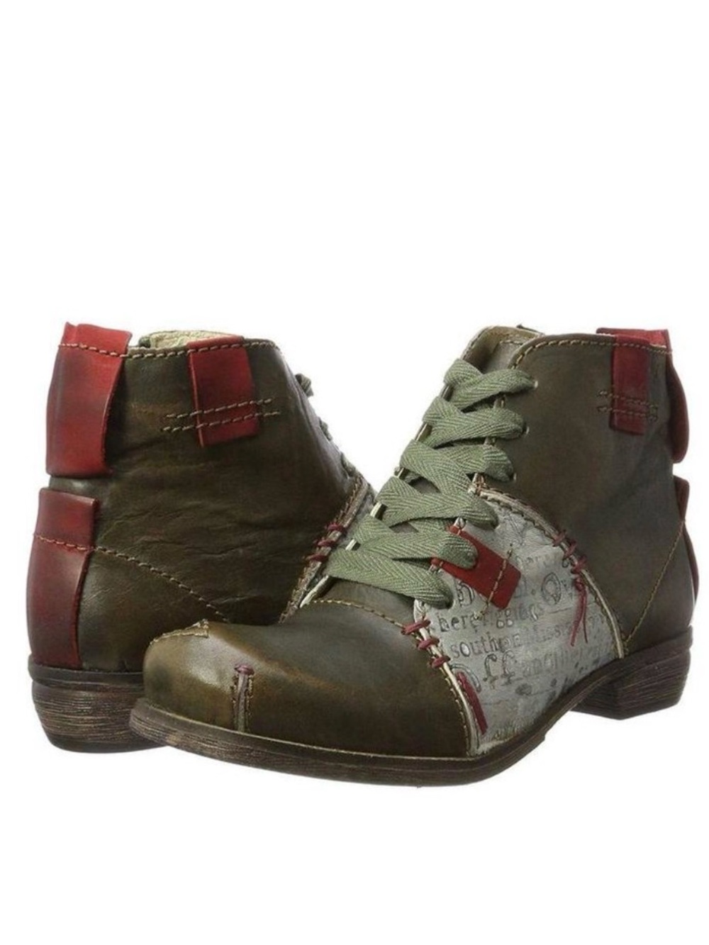 ROVERS Patchwork Mad Hatter Lace-Up Side Zip Ankle Boots Sz 38 8-8.5